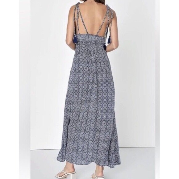 Lulus Maxi Dress Small Blue Field Day Spaghetti Tie-Straps Resort Beach Boho - Picture 2 of 12